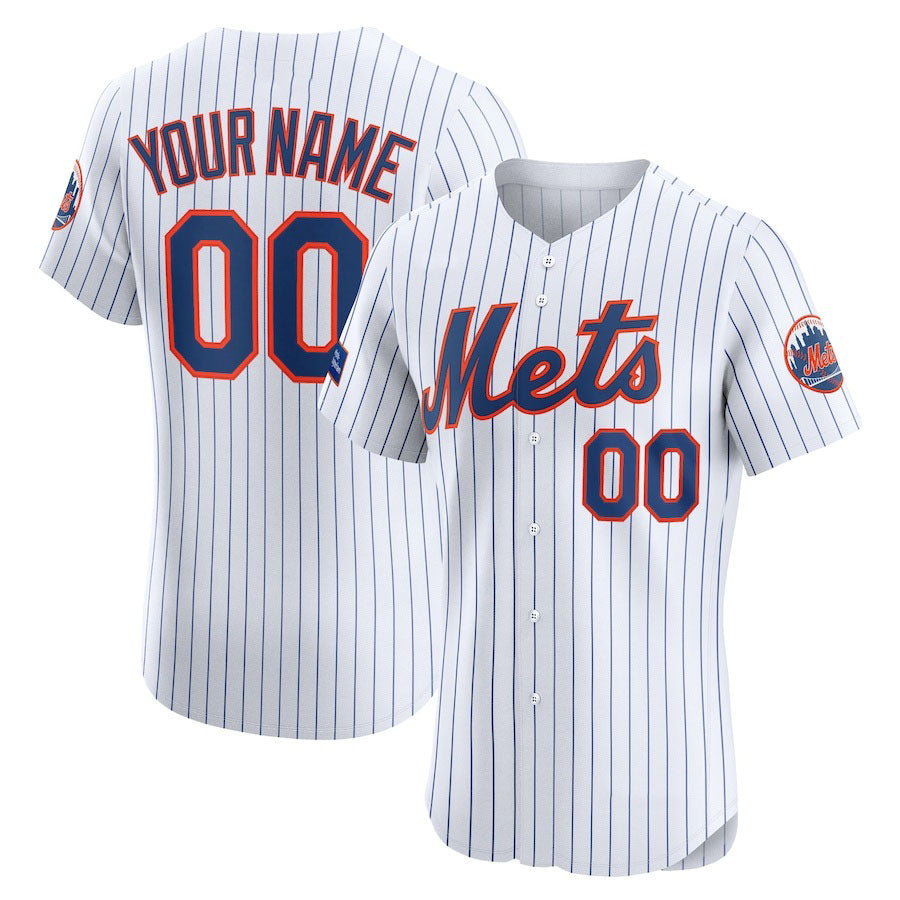 Custom White NYM Baseball Shirt Top