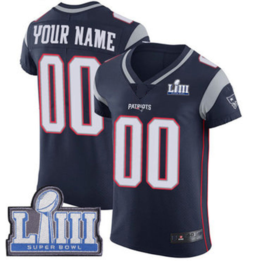 Custom Navy Blue Super Bowl NE Football Shirt Top