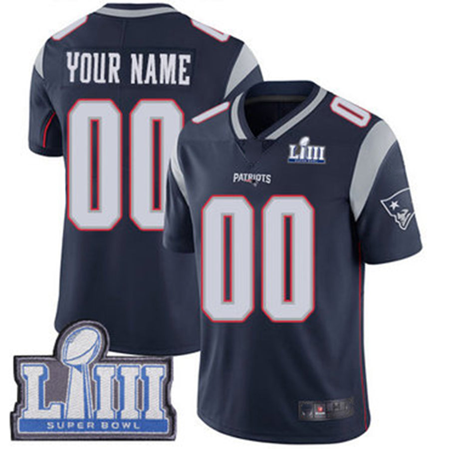 Custom Navy Blue Super Bowl NE Football Shirt Top