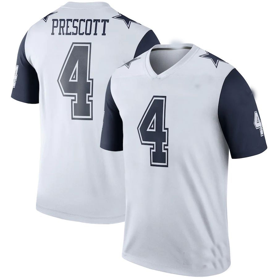 Custom #4 White DAL Football Shirt Top