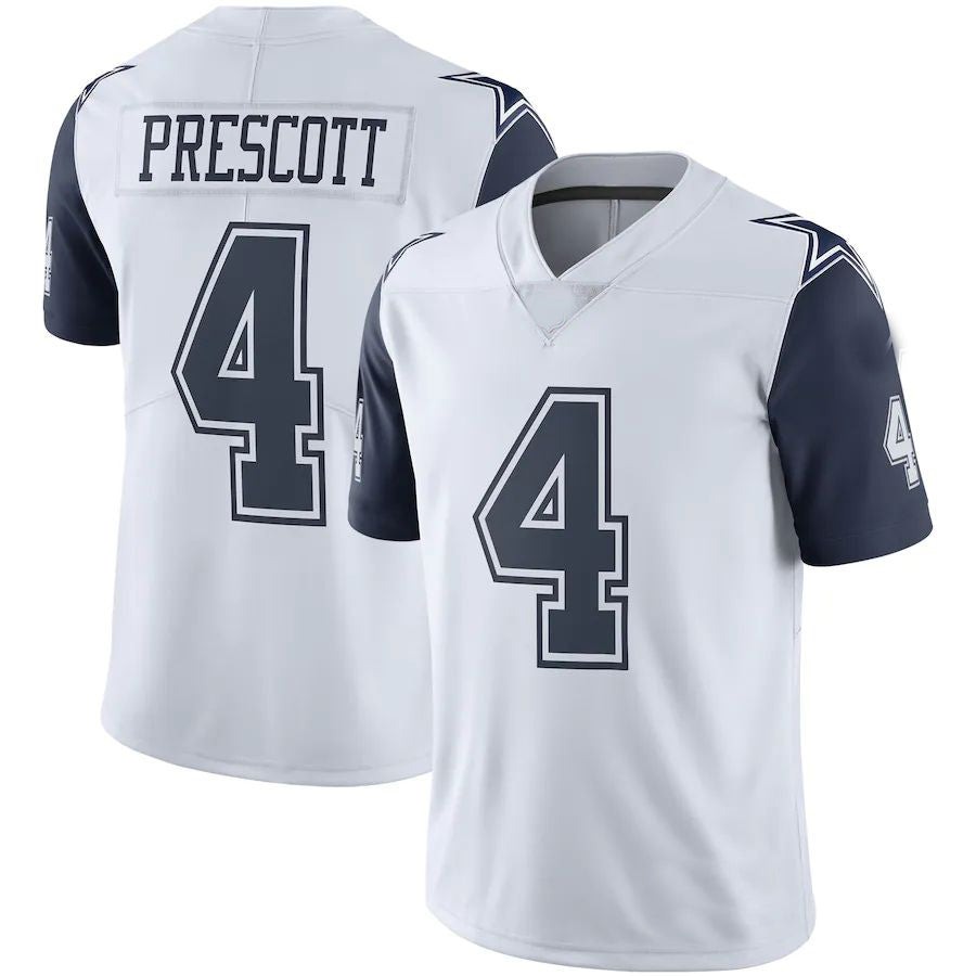 Custom #4 White DAL Football Shirt Top