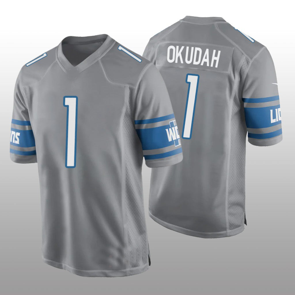 Custom #1 Silver DET Football Shirt Top