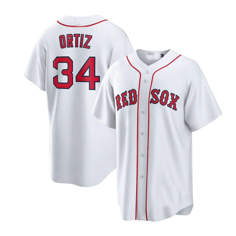 Custom #34 White BOS Baseball Shirt Top