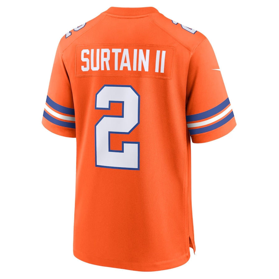Custom #2 Orange 1977 Throwback DEN Football Shirt Top