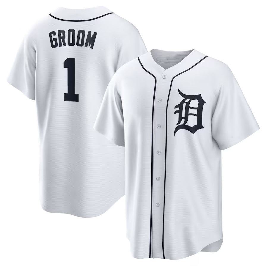 Custom #1 White DET Baseball Shirt Top