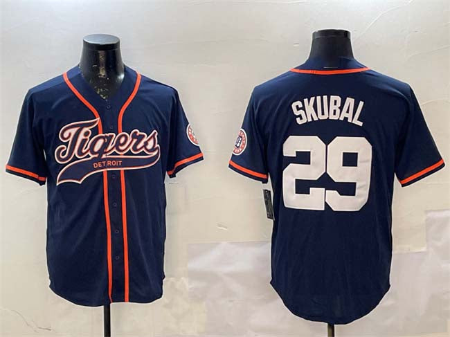 Custom #29 Navy DET Baseball Shirt Top