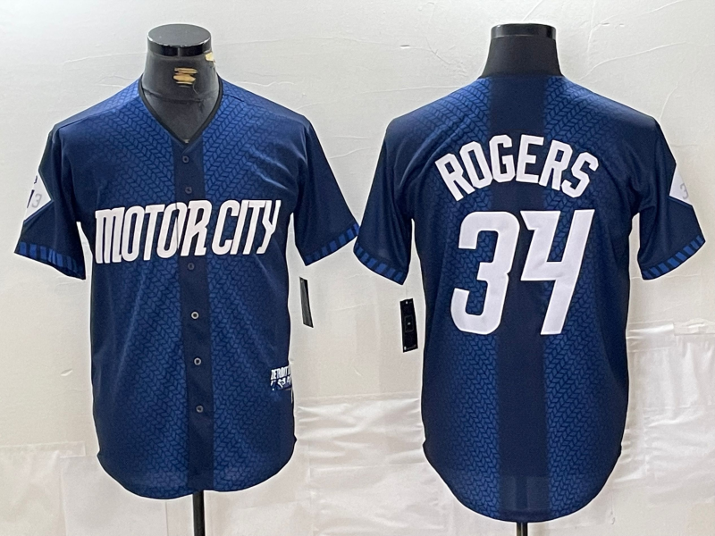 Custom #34 Navy 2024 City Connect DET Baseball Shirt Top