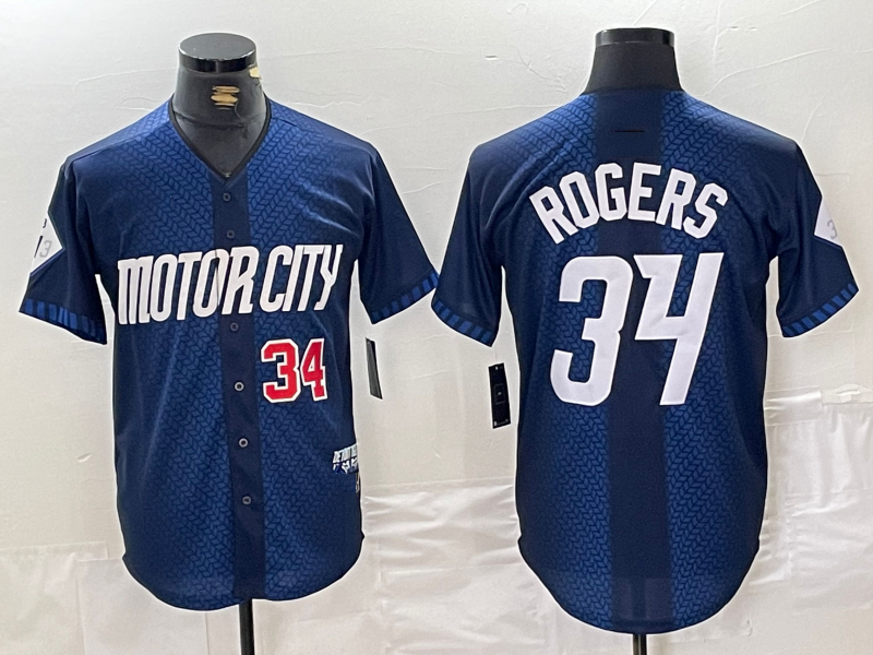 Custom #34 Navy 2024 City Connect DET Baseball Shirt Top