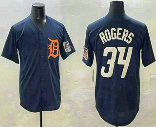 Custom #34 Navy DET Baseball Shirt Top