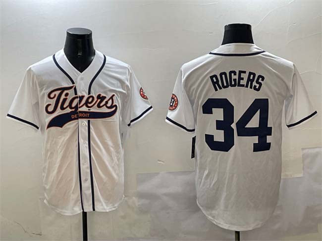Custom #34 White DET Baseball Shirt Top