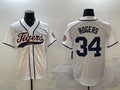 Custom #34 White DET Baseball Shirt Top