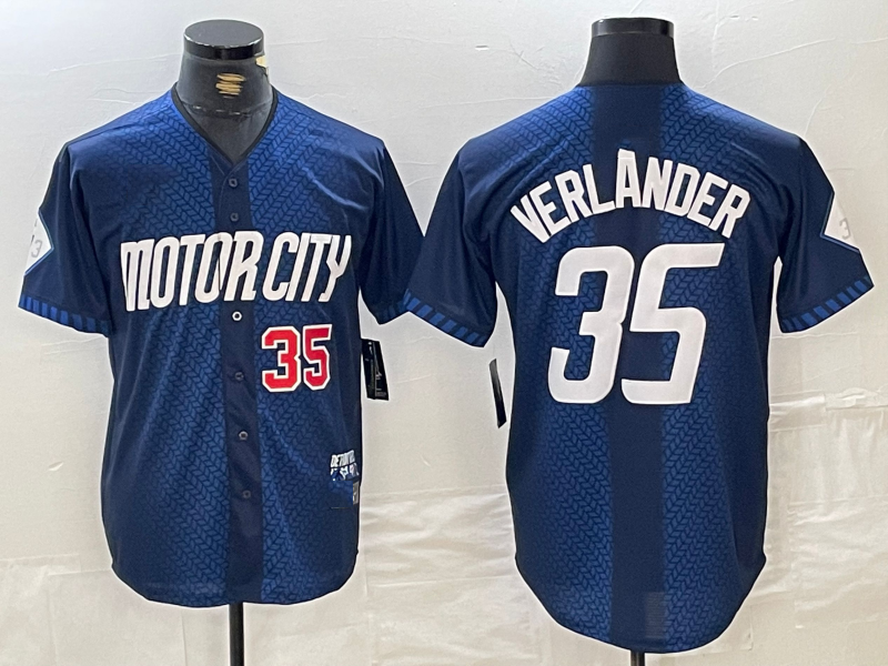 Custom #35 Navy 2024 City Connect DET Baseball Shirt Top