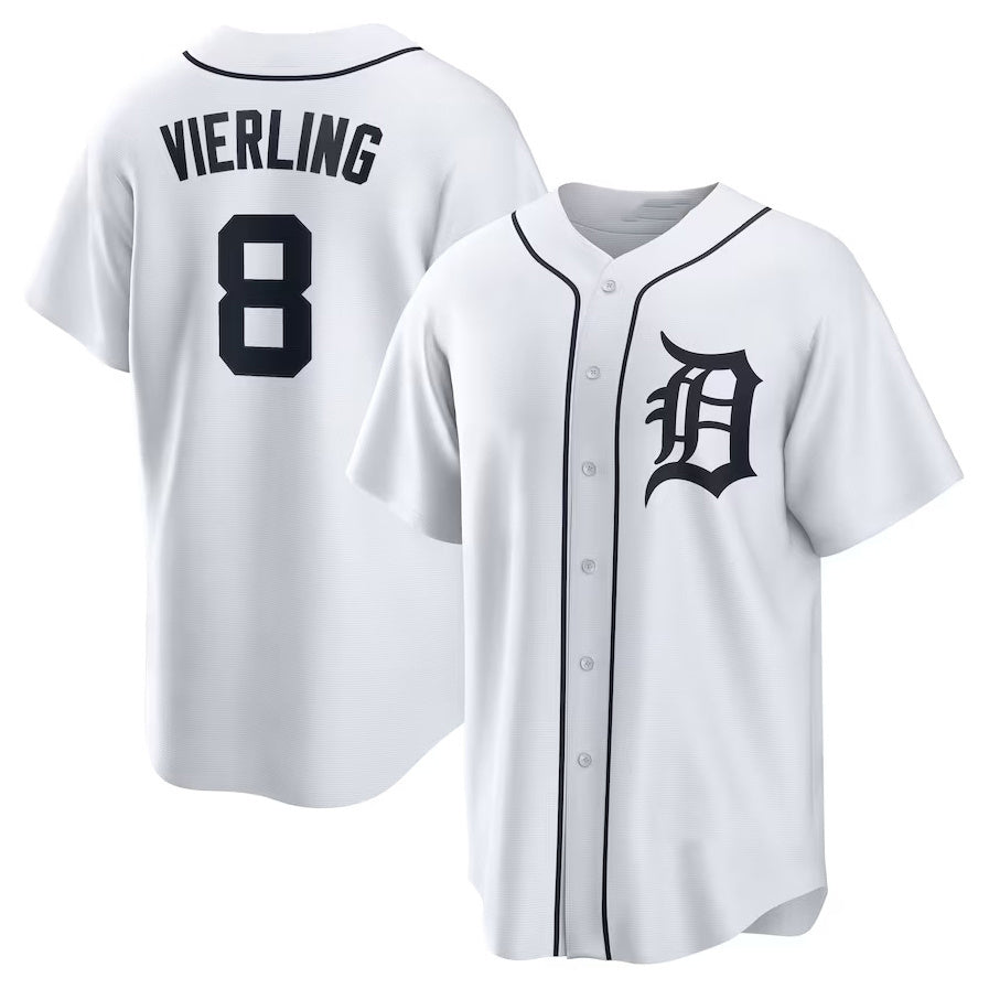 Custom #8 White DET Baseball Shirt Top
