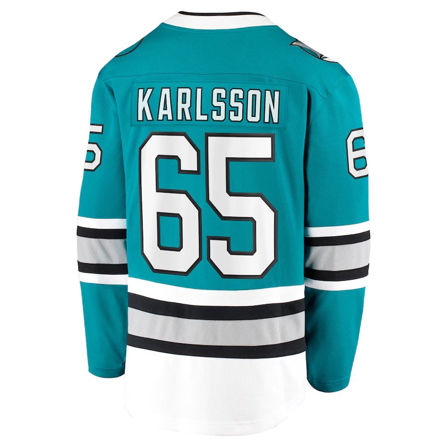 Custom #65 Teal SJS Hockey Shirt Top