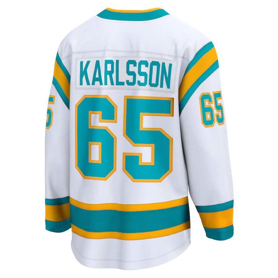 Custom #65 White SJS Hockey Shirt Top