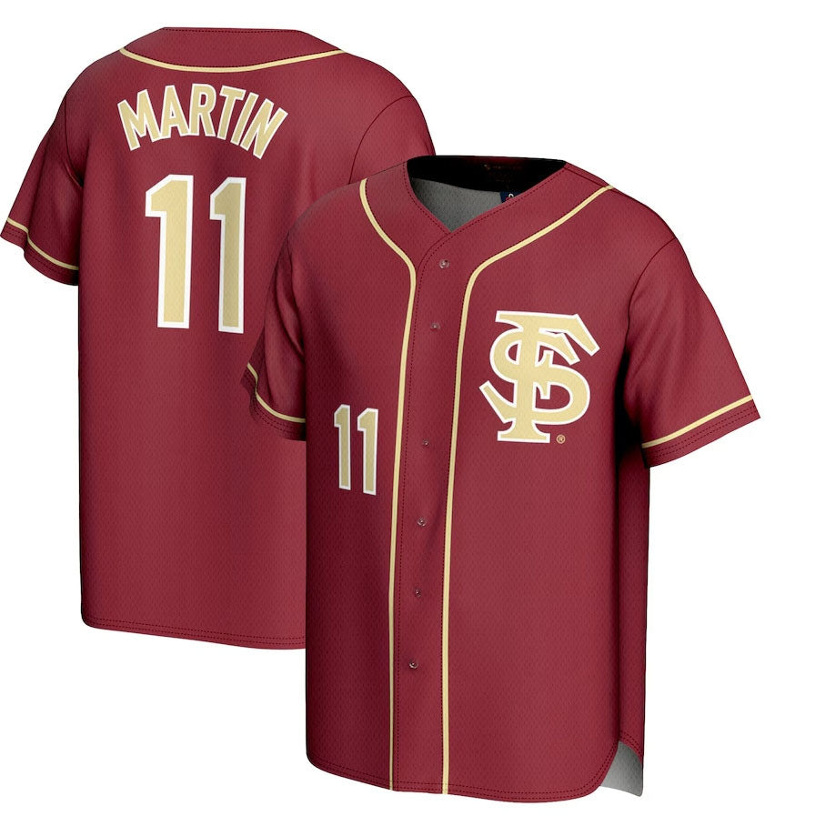 Custom #11 Garnet Baseball Shirt Top