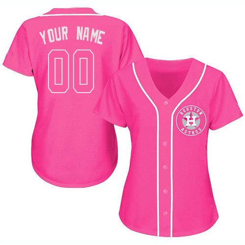 Custom Pink HOU Baseball Shirt Top