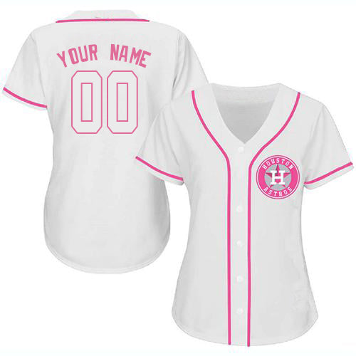 Custom White HOU Baseball Shirt Top