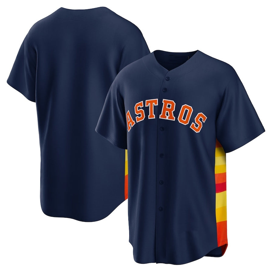 Custom Navy HOU Baseball Shirt Top