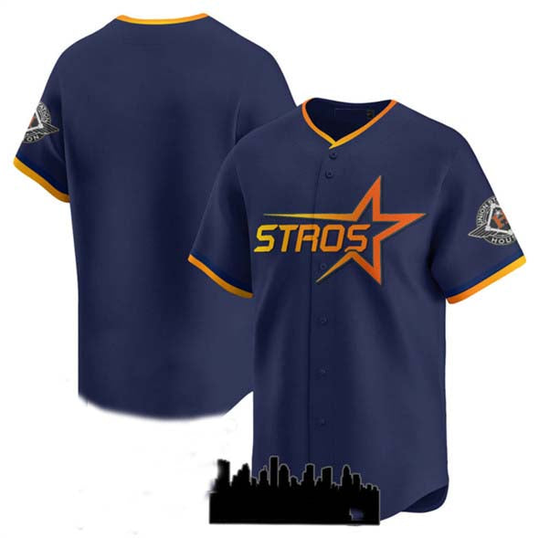 Custom Navy 2025 City Connect HOU Baseball Shirt Top