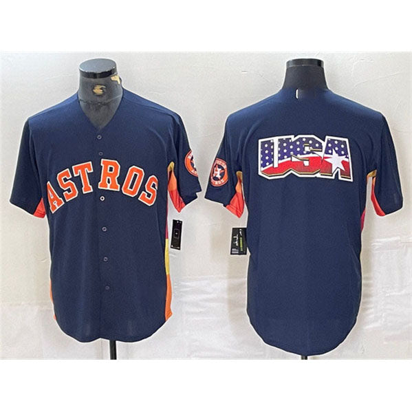 Custom Navy HOU Baseball Shirt Top