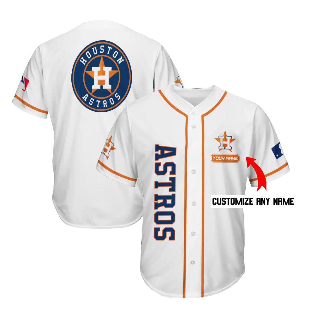 Custom White HOU Baseball Shirt Top