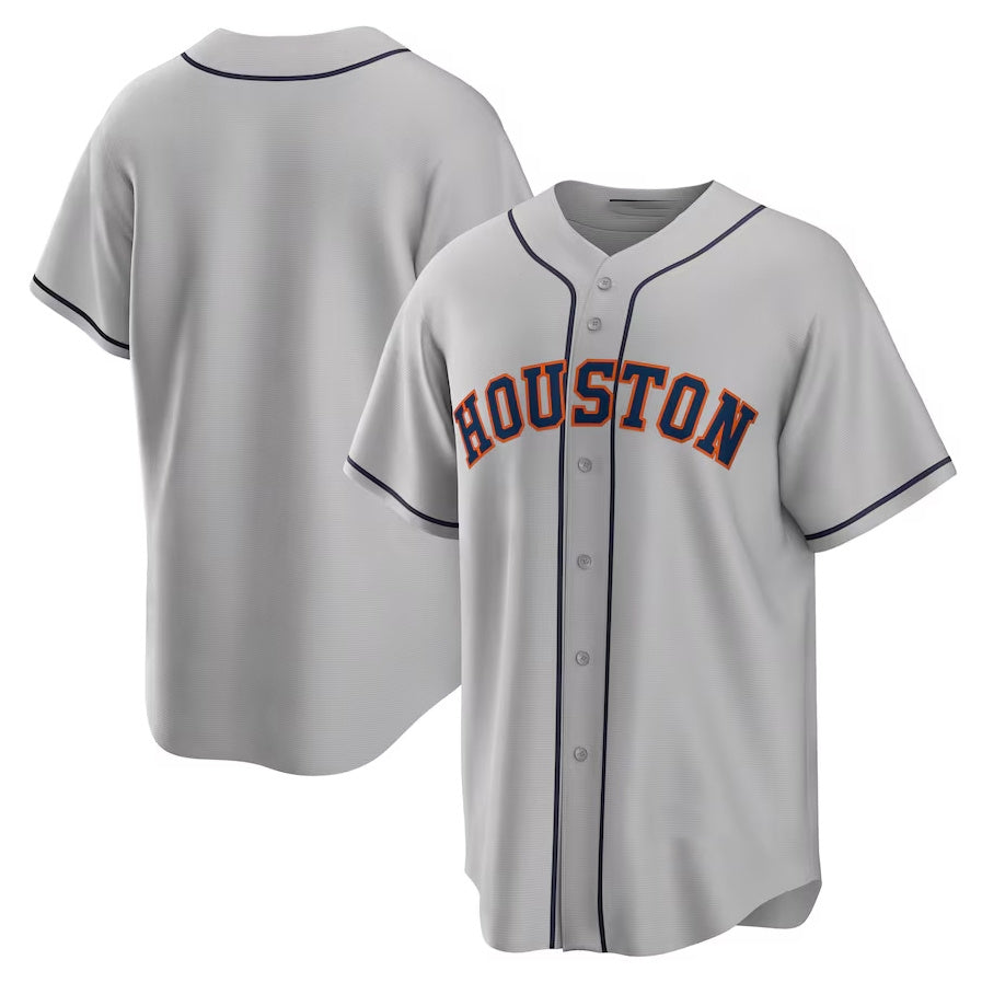 Custom Gray HOU Baseball Shirt Top
