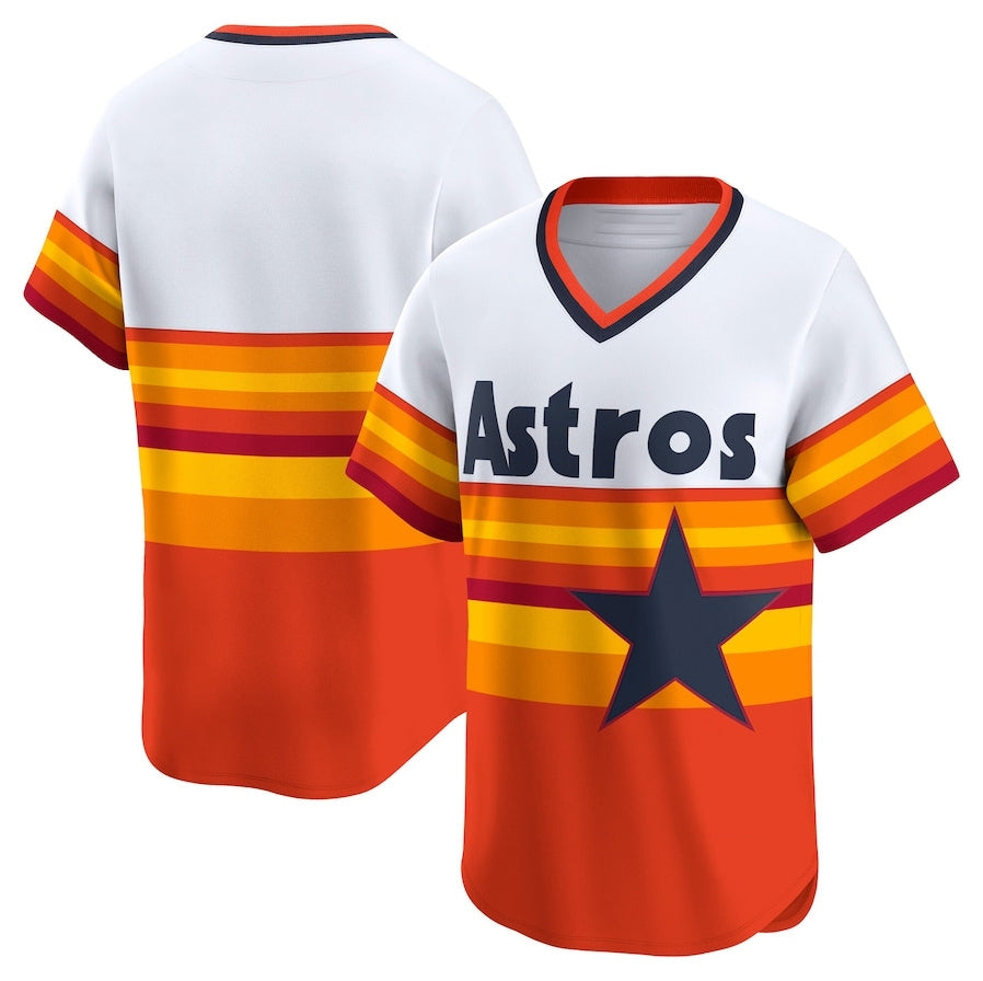 Custom White Throwback HOU Baseball Shirt Top