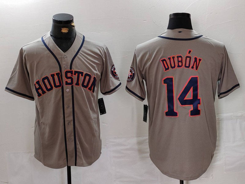 Custom #14 Grey HOU Baseball Shirt Top