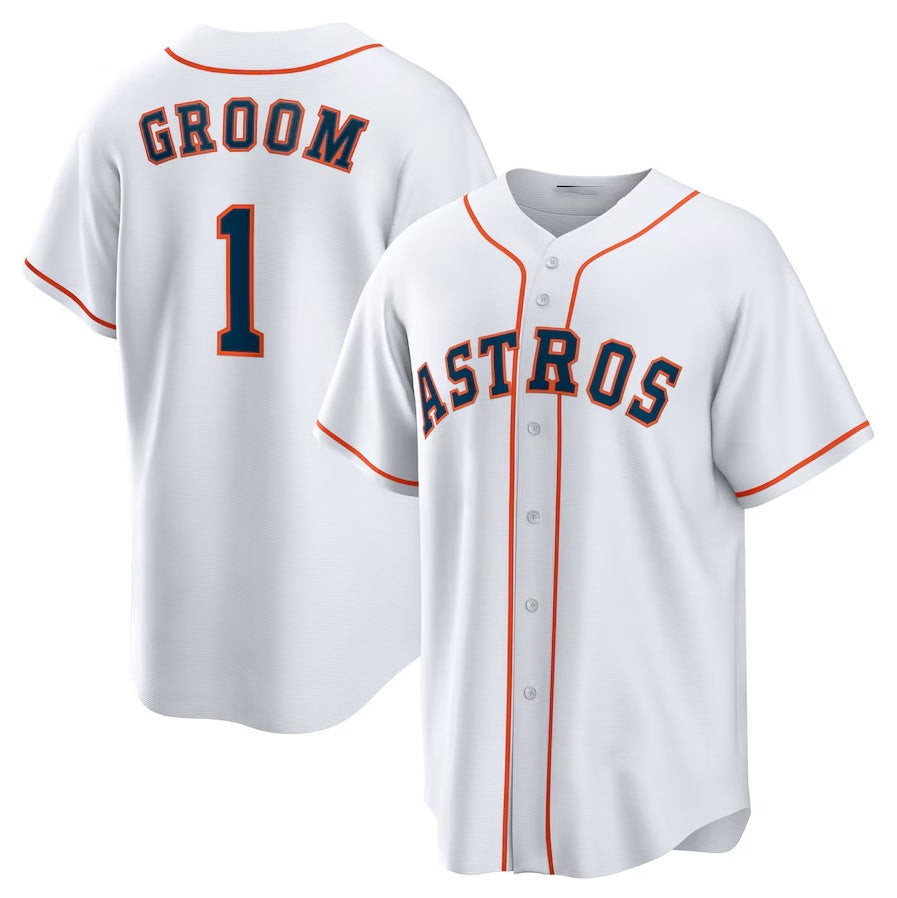 Custom #1 White HOU Baseball Shirt Top