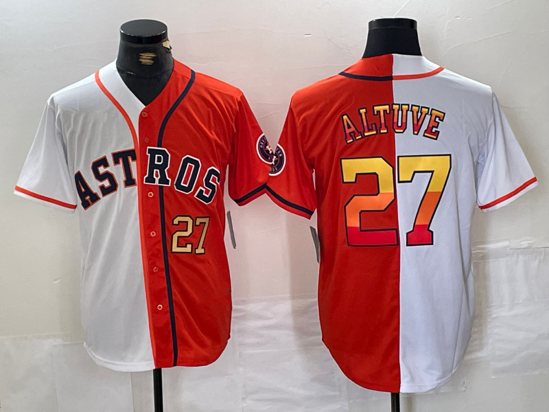 Custom #27 White HOU Baseball Shirt Top