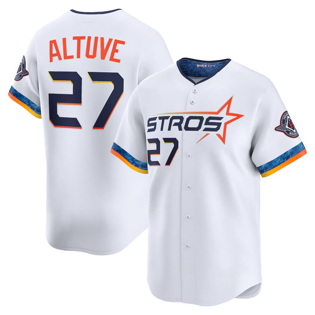 Custom #27 White 2025 City Connect HOU Baseball Shirt Top