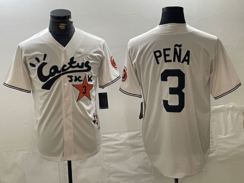 Custom #3 Cream HOU Baseball Shirt Top