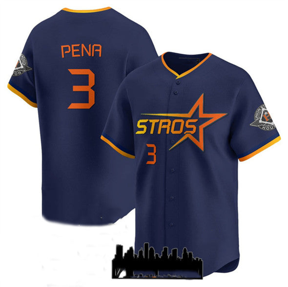 Custom #3 Navy 2025 City Connect HOU Baseball Shirt Top