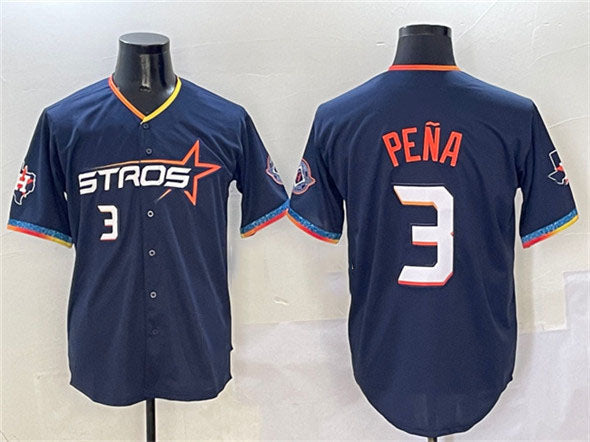 Custom #3 Navy 2025 City Connect HOU Baseball Shirt Top