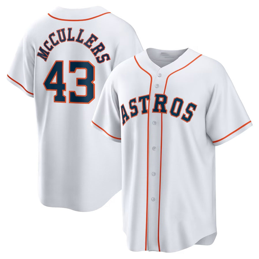 Custom #43 White HOU Baseball Shirt Top