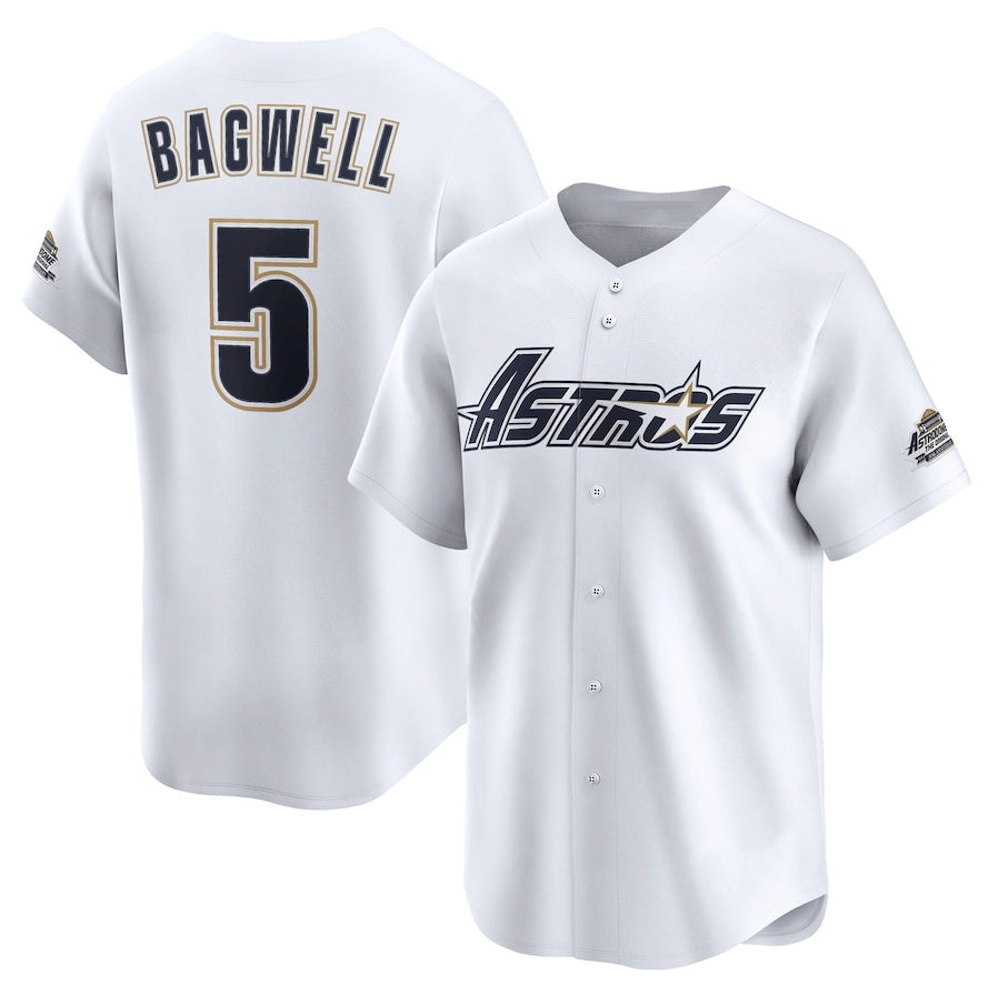 Custom #5 White Throwback HOU Baseball Shirt Top
