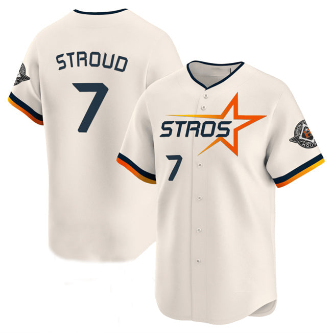 Custom #7 Cream 2025 City Connect HOU Baseball Shirt Top