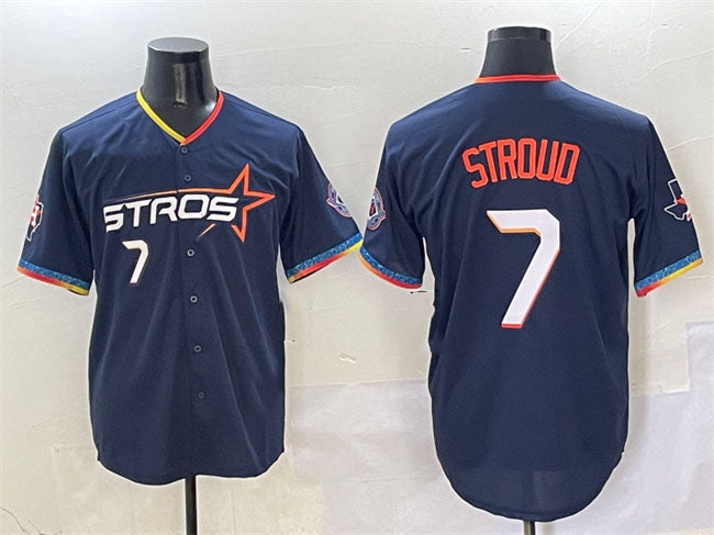 Custom #7 Navy 2025 City Connect HOU Baseball Shirt Top