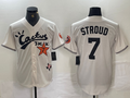Custom #7 Cream HOU Baseball Shirt Top