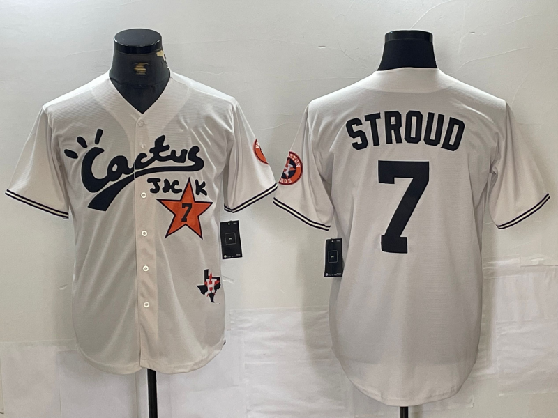Custom #7 Cream HOU Baseball Shirt Top