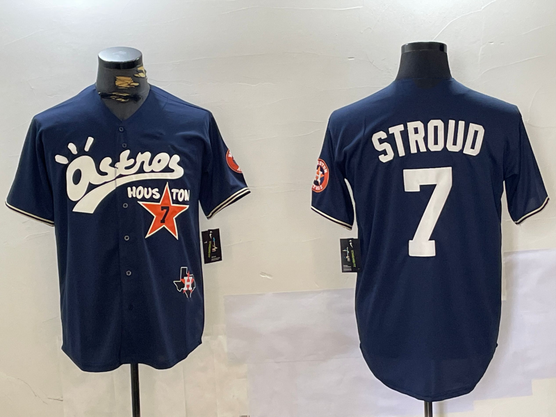 Custom #7 Navy HOU Baseball Shirt Top