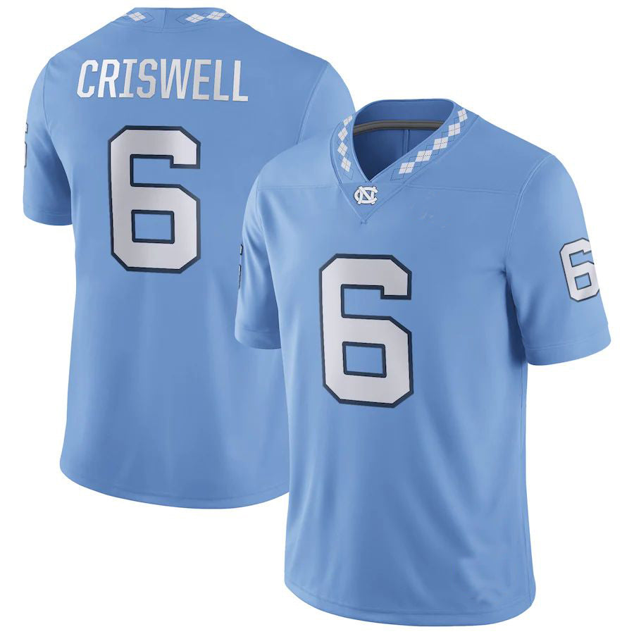 Custom #6 Carolina Blue Football Shirt Top