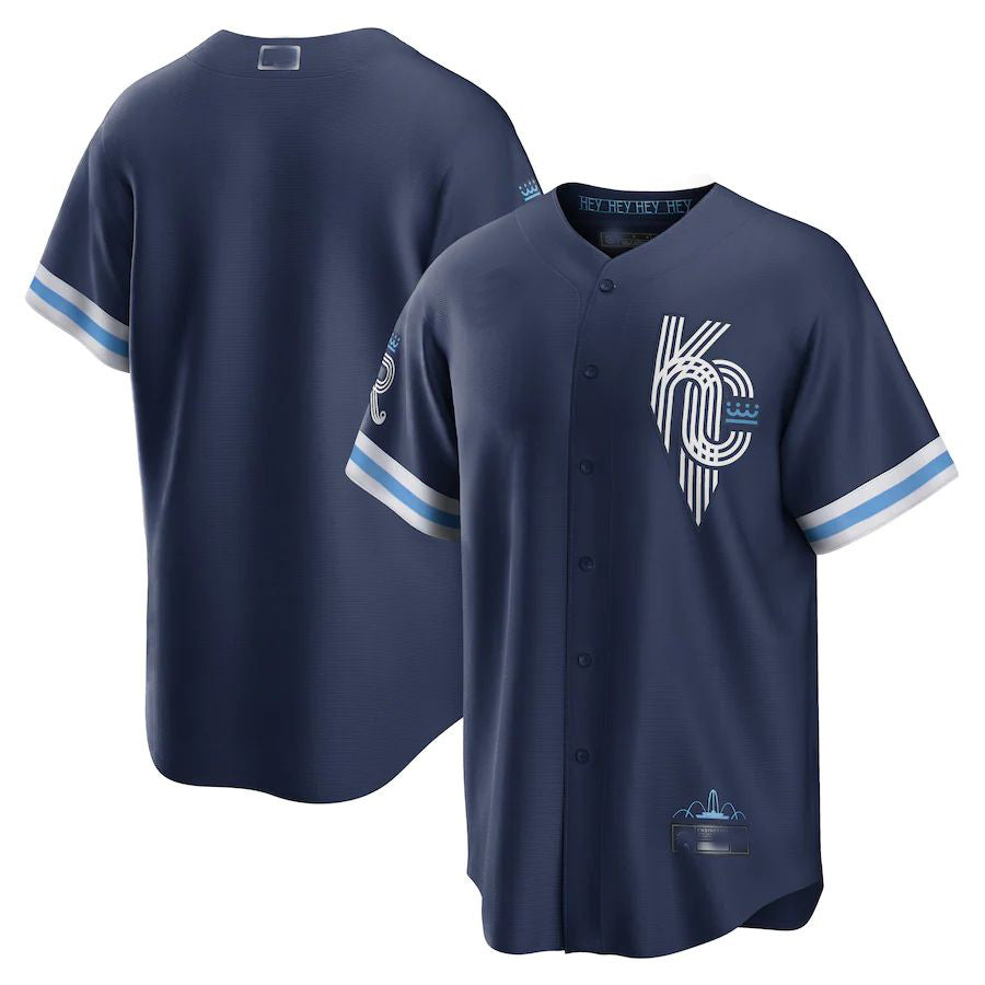 Custom Navy 2022 City Connect KC Baseball Shirt Top