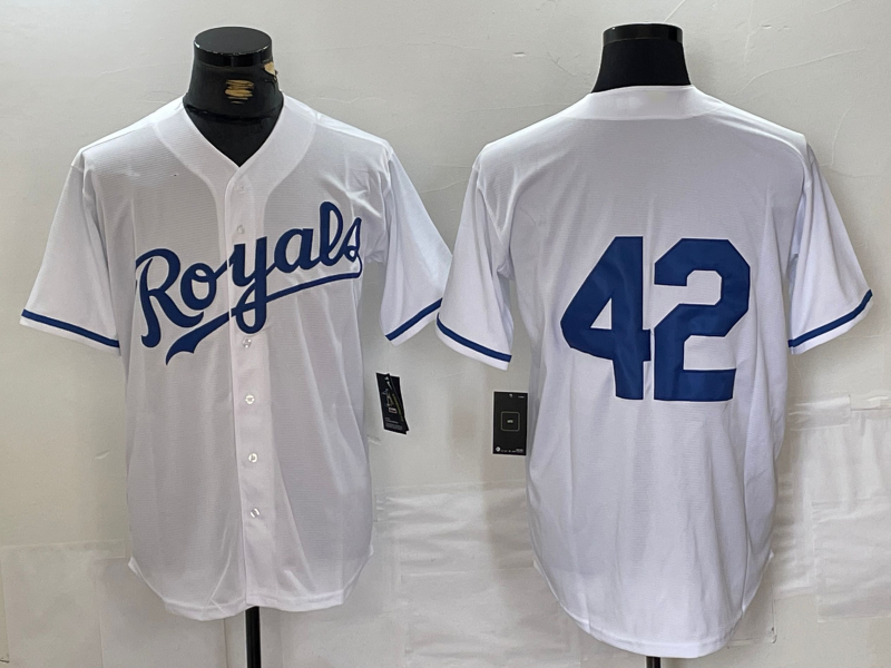 Custom #42 White KC Baseball Shirt Top