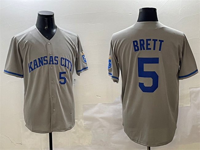 Custom #5 Gray 2024 KC Baseball Shirt Top