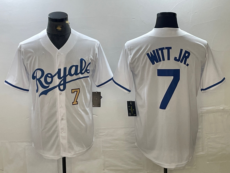Custom #7 White KC Baseball Shirt Top