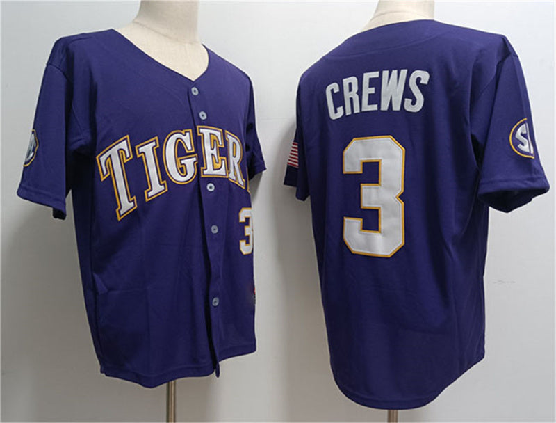 Custom #3 Purple 2023 DET Baseball Shirt Top