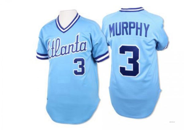 Custom #3 Light Blue 1982 Throwback ATL Baseball Shirt Top