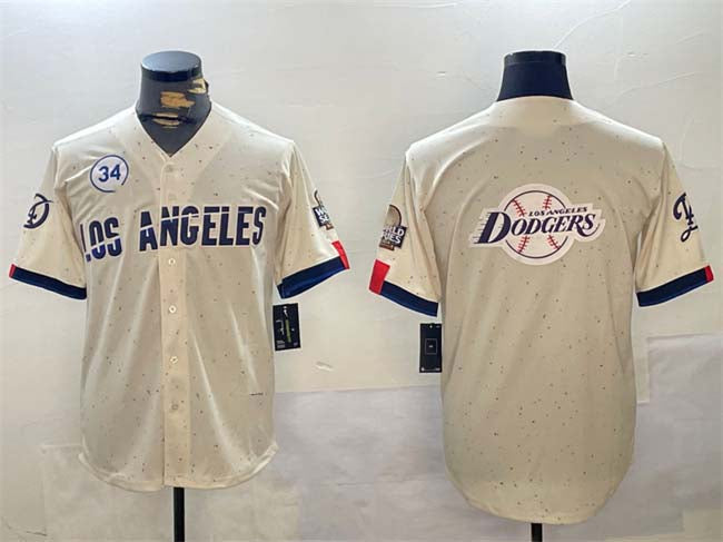 Custom #34 Cream 2024 LAD Baseball Shirt Top